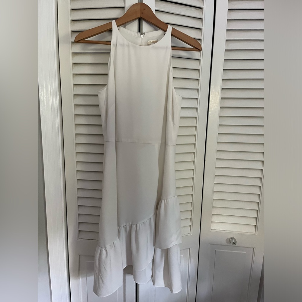Asymmetrical White Ruffle Dress